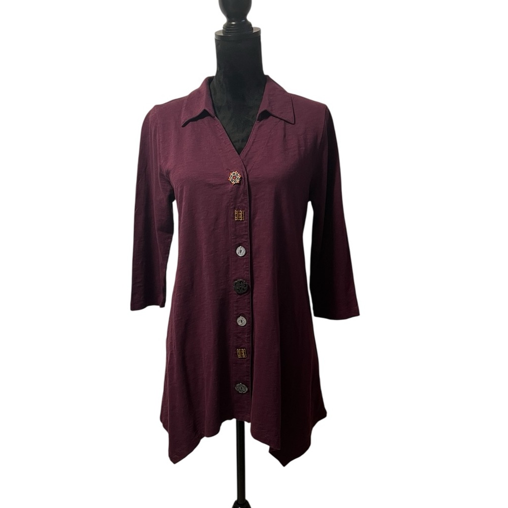 Soft Surroundings Danielle 3/4 Sleeve Tunic Size M Mismatched Button Front Top - Picture 4 of 7
